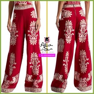 Alice + Olivia Athena Floral Embroidered Linen Wide Leg Pants